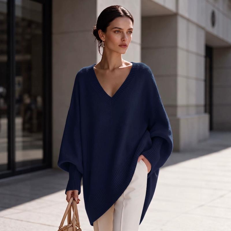Designer Women's Long Sleeve V Neck Loose Knit Sweater Solid Color Oversized Pullover Top Fall Winter Jumper