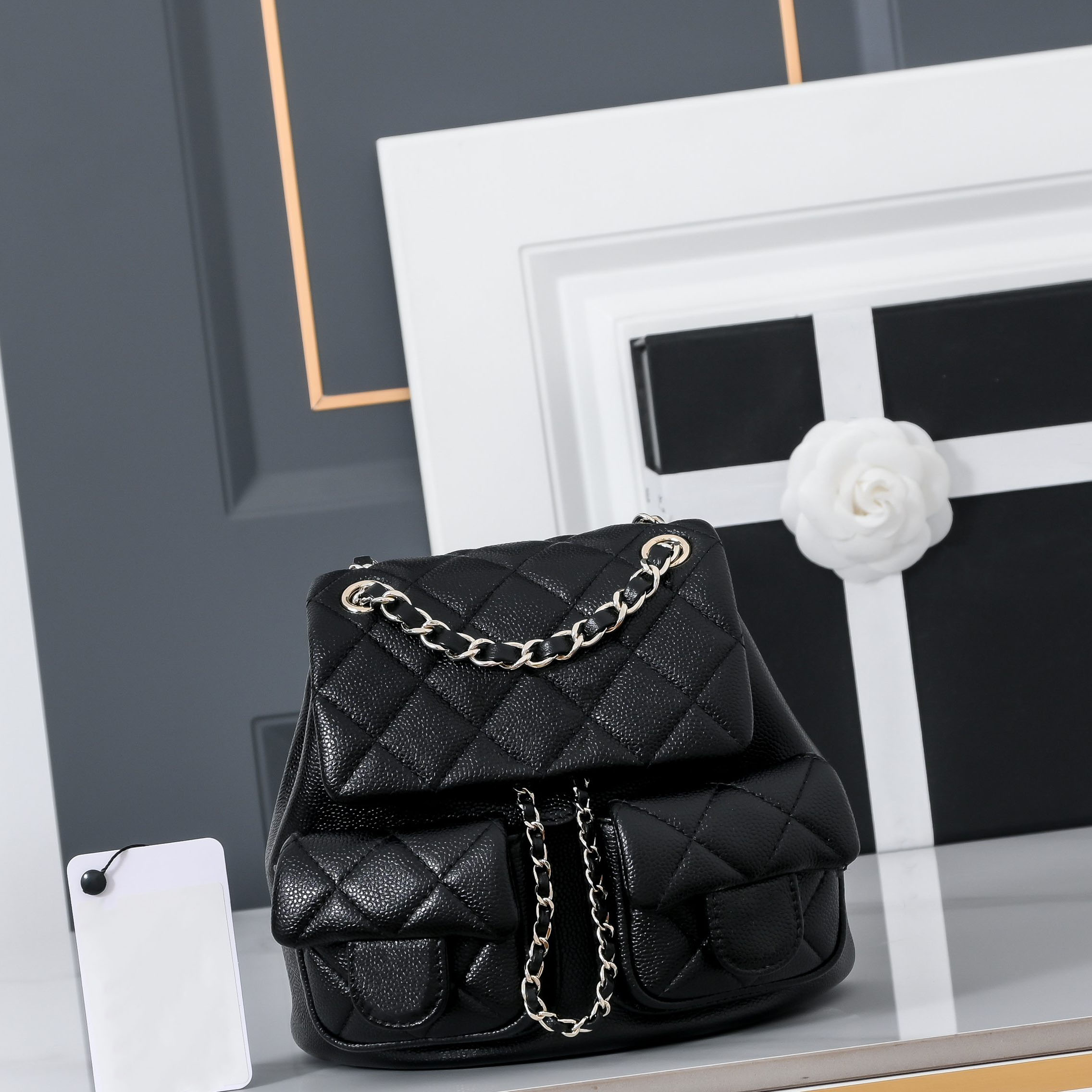 Designer Bag 25P frog backpack caviar leather diamond quilted multi pocket chain drawstring backpack for dating party travel