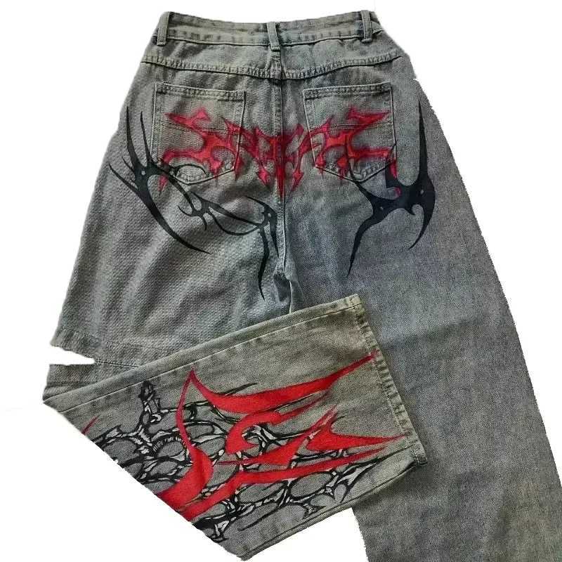 Men's Jeans 2025 New American Trend Retro Hip-hop Embroidery Pattern Baggy Jeans For Men And Women Y2K Harajuku Gothic Wide Pants StreetwearT26