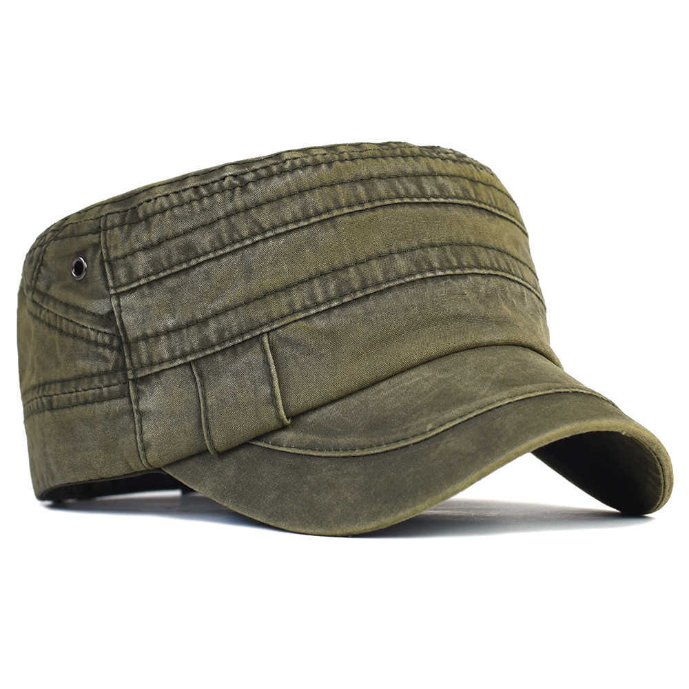 Washed Casual Cotton Flat Top Hat Adjustable Military Caps Men Women Unique Design Vintage Four Seasons S261016DQWP