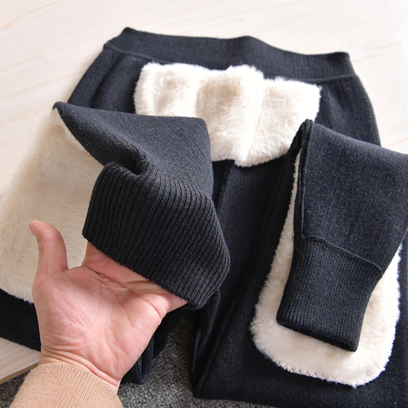 Thickened Wool Blend Knee Pads Winter Couple Style Warm Pants Mixed Fiber Youth mid Waist Home Clothes Thermal 261012