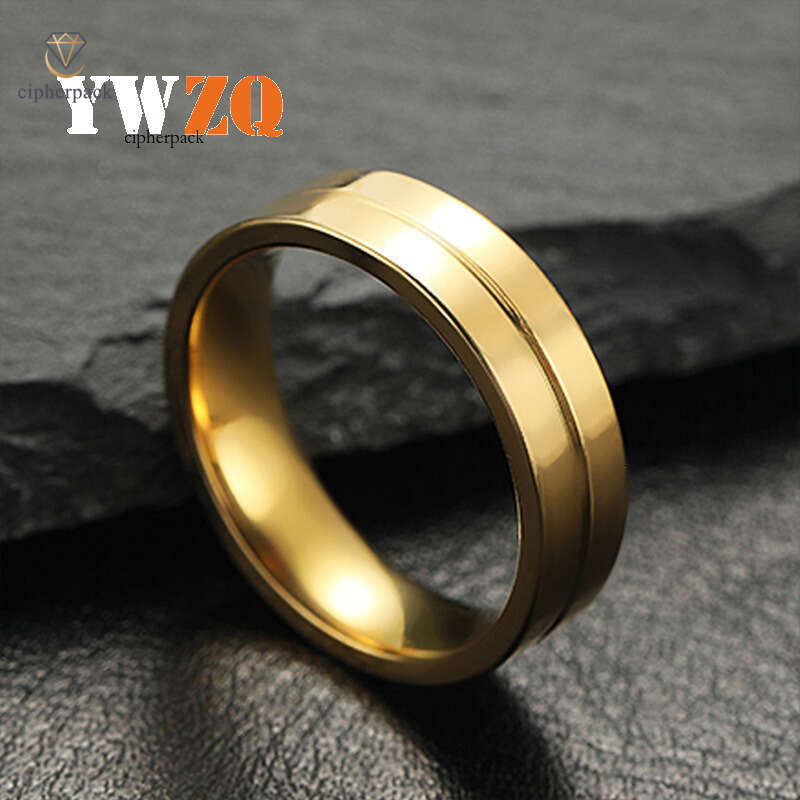 New Luxury Jewelry fashion Sterling Silver 14K 18K Gold men's ring 6mm with ball inside flat on outside and a line in the middle titanium steel