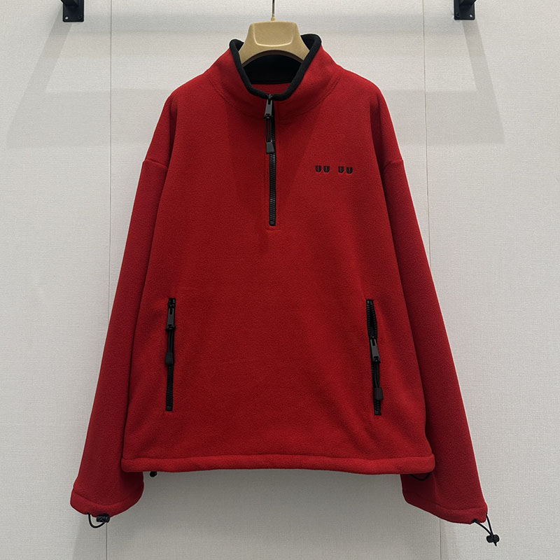 Brand Letter Embroidered Fleece Jacket Coat Designer Women Long Sleeve Half Zipper Outerwear Winter Autumn Vacation Street Style Velour Jackets