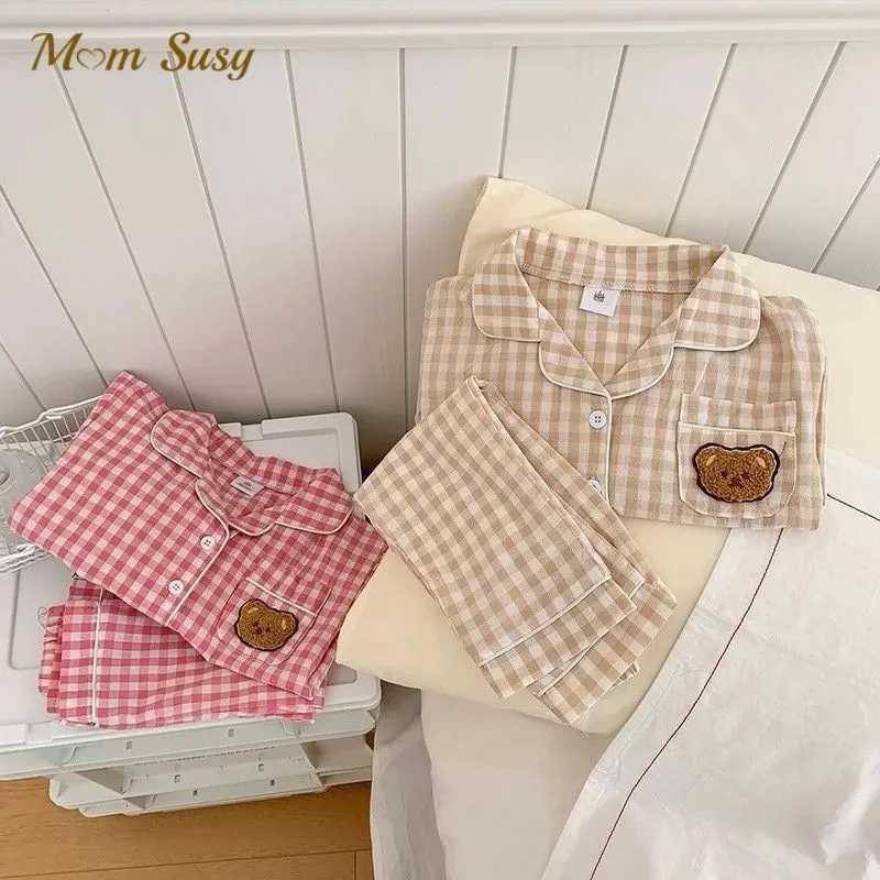 Pajamas Baby Girl Plaid Pajamas Clothes Set Cotton Coat+Pant 2PCS Spring Autumn Infant Toddler Child Lounge Suit Baby He Suit 1-10YW261019