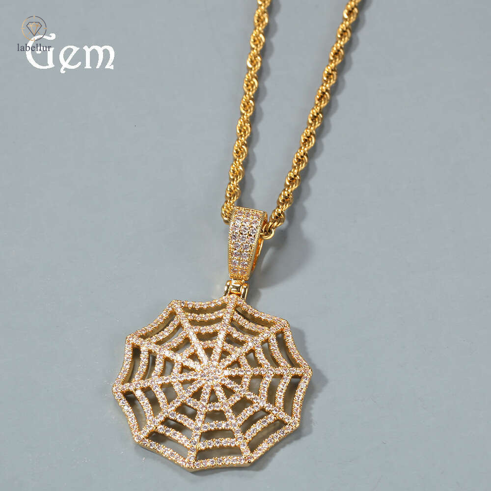 Hip Hop Vintage 3A Moissanite Spider Web Moissanite Jewelry Personality Mesh Pendant Short Necklace Wholesale 4