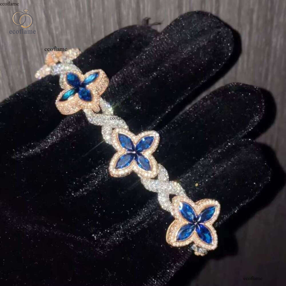 Charming Colorful Marquise Eye Moissanite Four-Leaf Clover Sier Cuban Chain Men's Women's Jewelry Bracelet Bangle