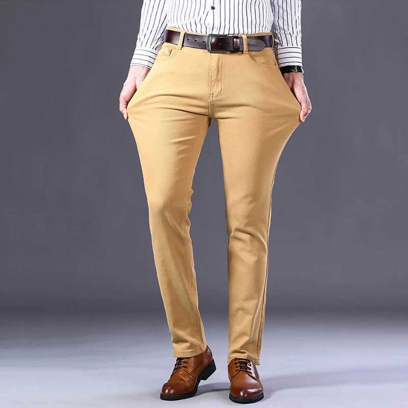 Men's Jeans 2026 New Men's Khaki Jeans Classic Style Business Fashion Solid Color Stretch Straight Denim Trousers Male Brand PantsT261016