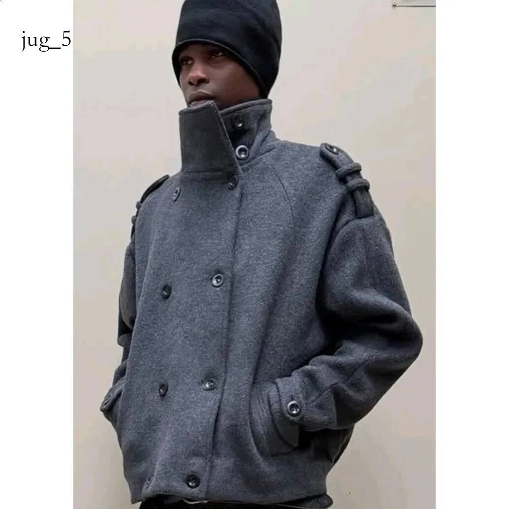 Men Wool Oversize Stand Collar Double Breasted Short Woolen Coat Loose Winter Thick Warm Outerwear Male Streetwear Jacket 260907 266