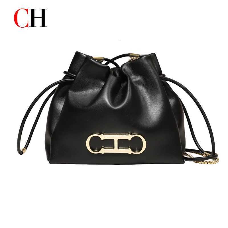 Shoulder Bags CH Drawstring Bucket Bag Women Gold Metal Chain Crossbody Bag Shoulder Messenger Handbag For Daily Commute Party H261016