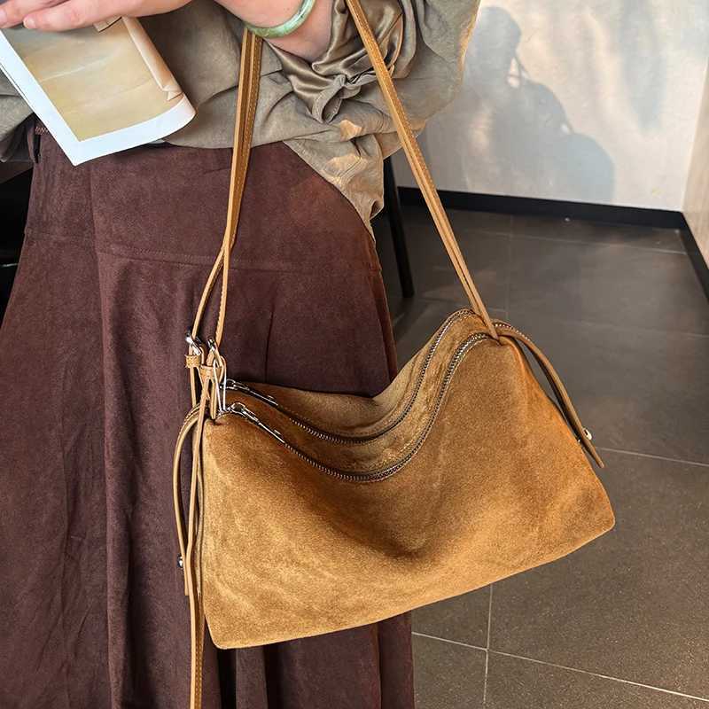 Totes Suede Women's Genuine Leather Shoulder Bag Large Capacity Crossbody Bag Female Versatile Two Zippers Design Cowhide Woman Totes X261016