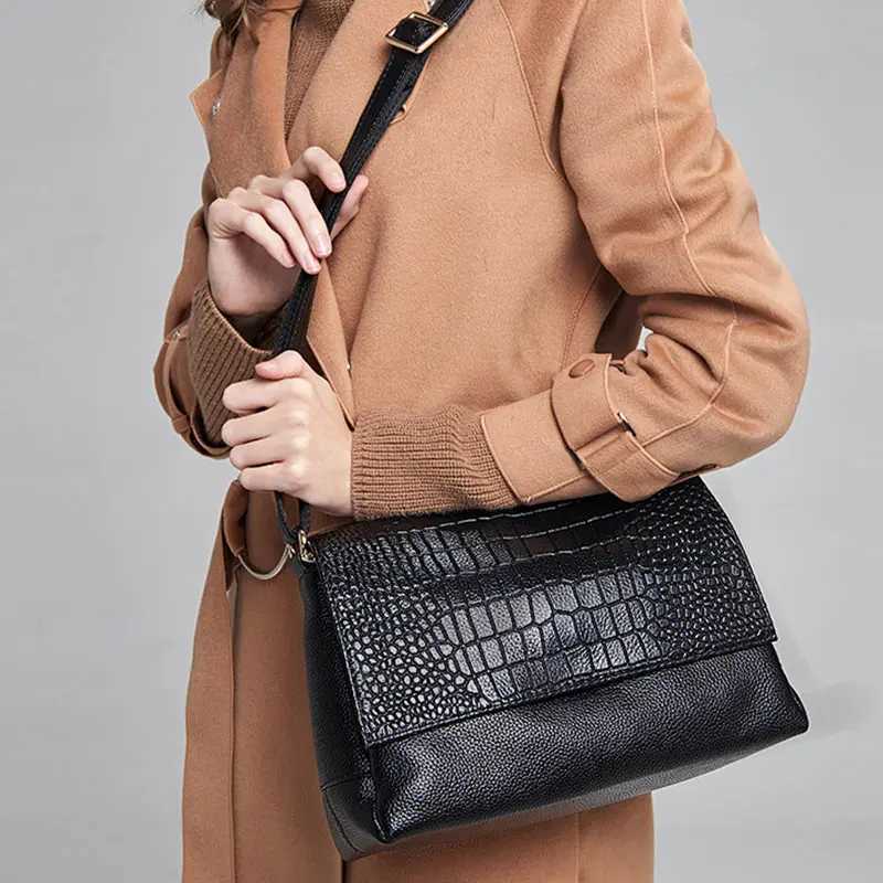 Shoulder Bags New Women's Genuine Leather Cowhide Handbag Casual Clutch Wallet Purse Crocodile Patterned Shoulder Crossbody Messenger Bag H2610