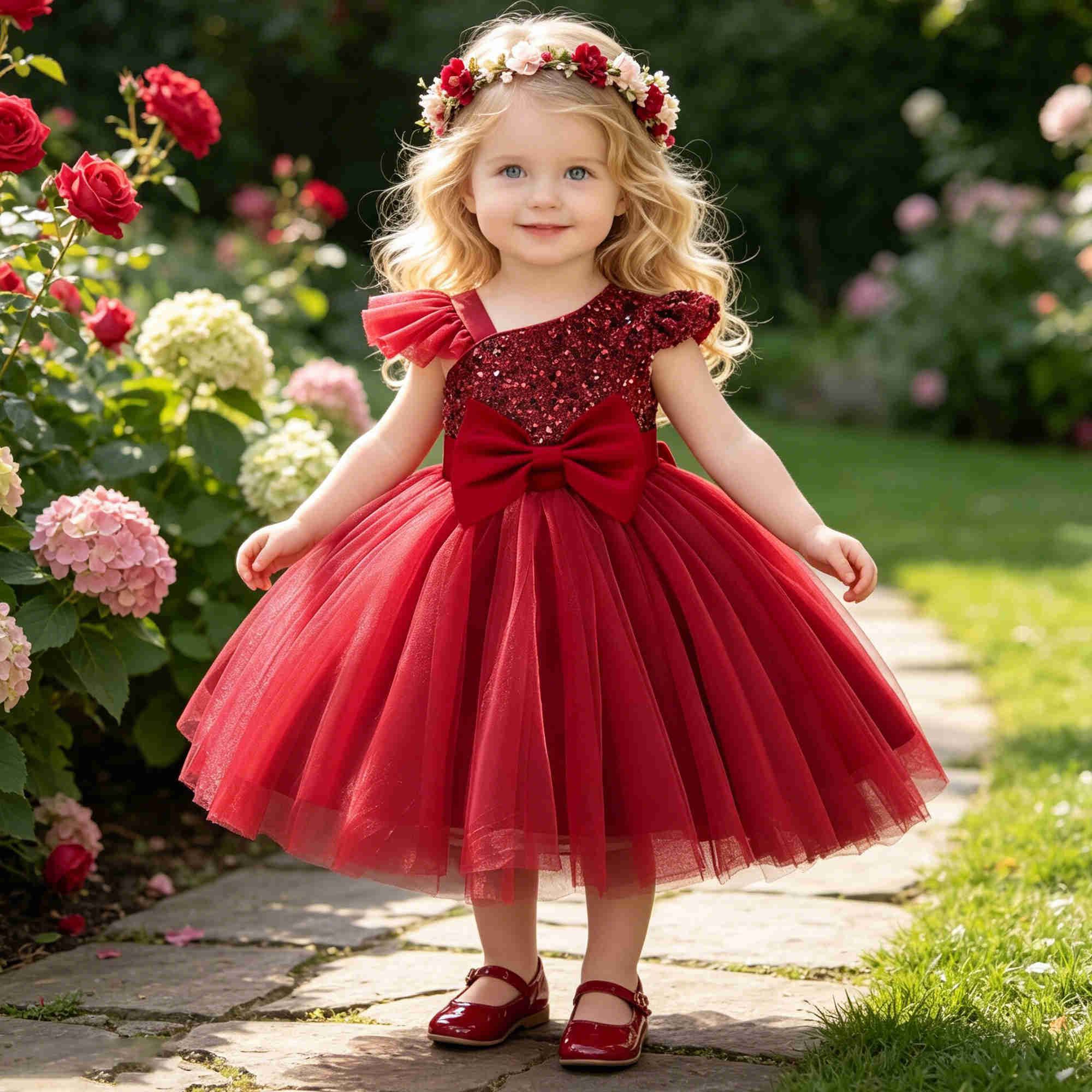 Sequin Toddler Party Pageant Dress Girls Elegant Bow Lace Birthday Princess Dress Baby Summer Wedding Christening Kids Clothing S261016IMCS