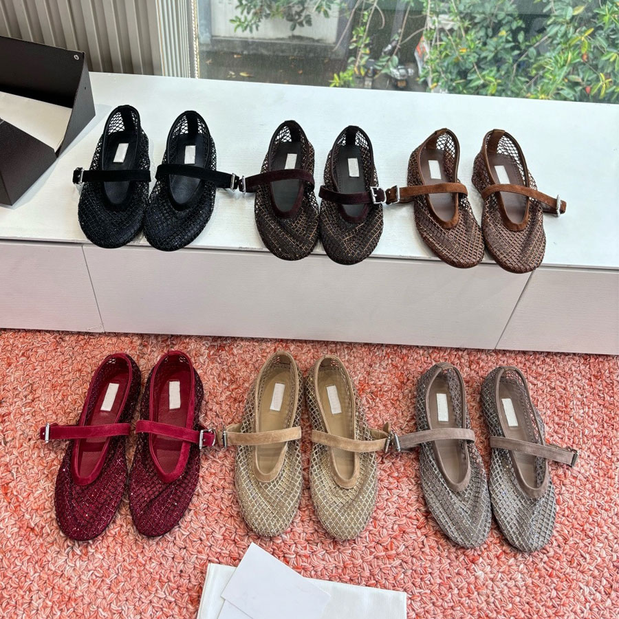 Chaussures plates de ballet Mary Jane en cuir véritable à bout rond de qualité supérieure avec une sangle Mocassins en maille ballerine pour femm