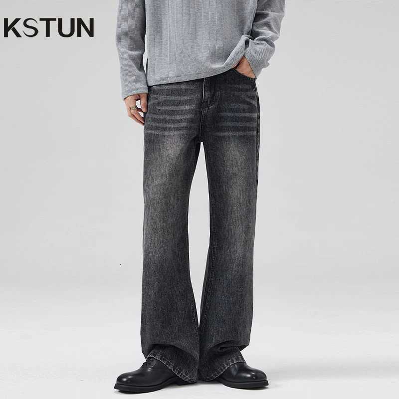 Men's Jeans KSTUN 2025 Spring New Men Flared Jeans Boot Cut Denim Pants Straight Vintage Gray Jeans Men Comfort Men's Trousers Bell Bottom