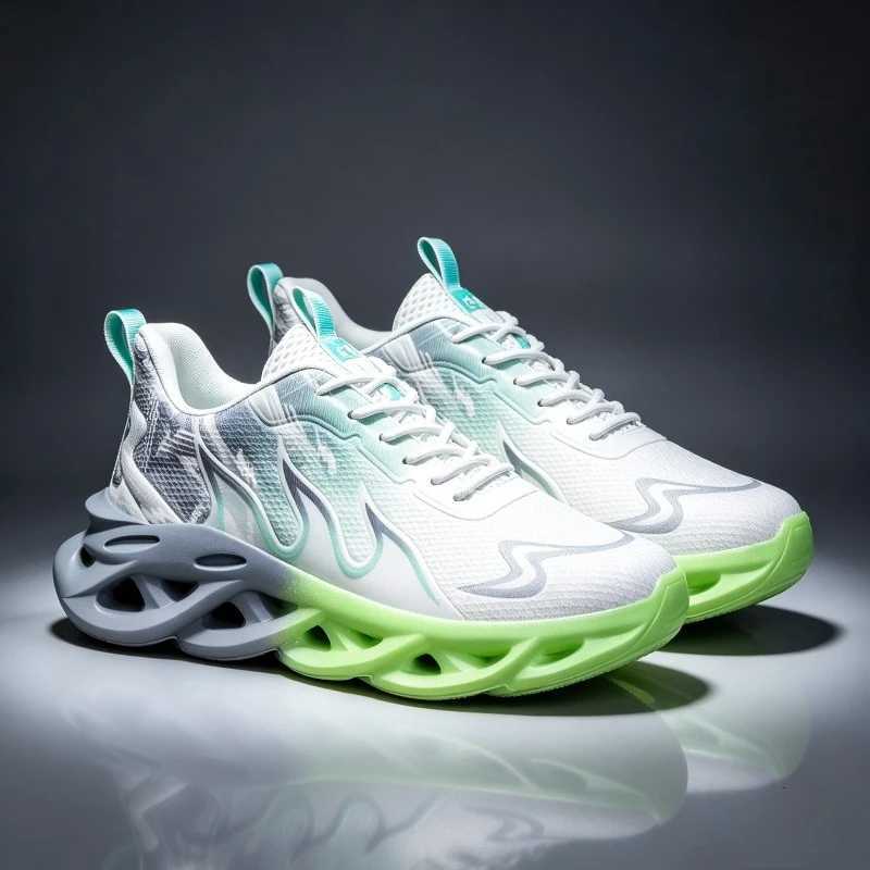 Casual Shoes Men Breathable Mesh Running Shoes Fashion Gradient Blade Sole Sneakers Lightweight Shock Absorbing Lace Up Sports Footwear H261016