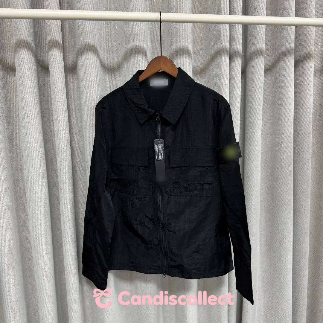 stone 2026 new style stone Men's Nylon Ripstop Overshirt Jacket with Arm Patch Multi Pocket Full Zip Casual Windbreaker stone b96