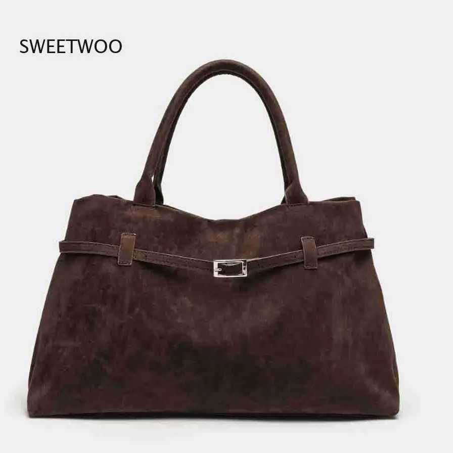 Shoulder Bags Women Retro Suede Tote Bag Large Capacity with Belt Buckle Casual Top Handle Purse for Daily Work Travel X261016