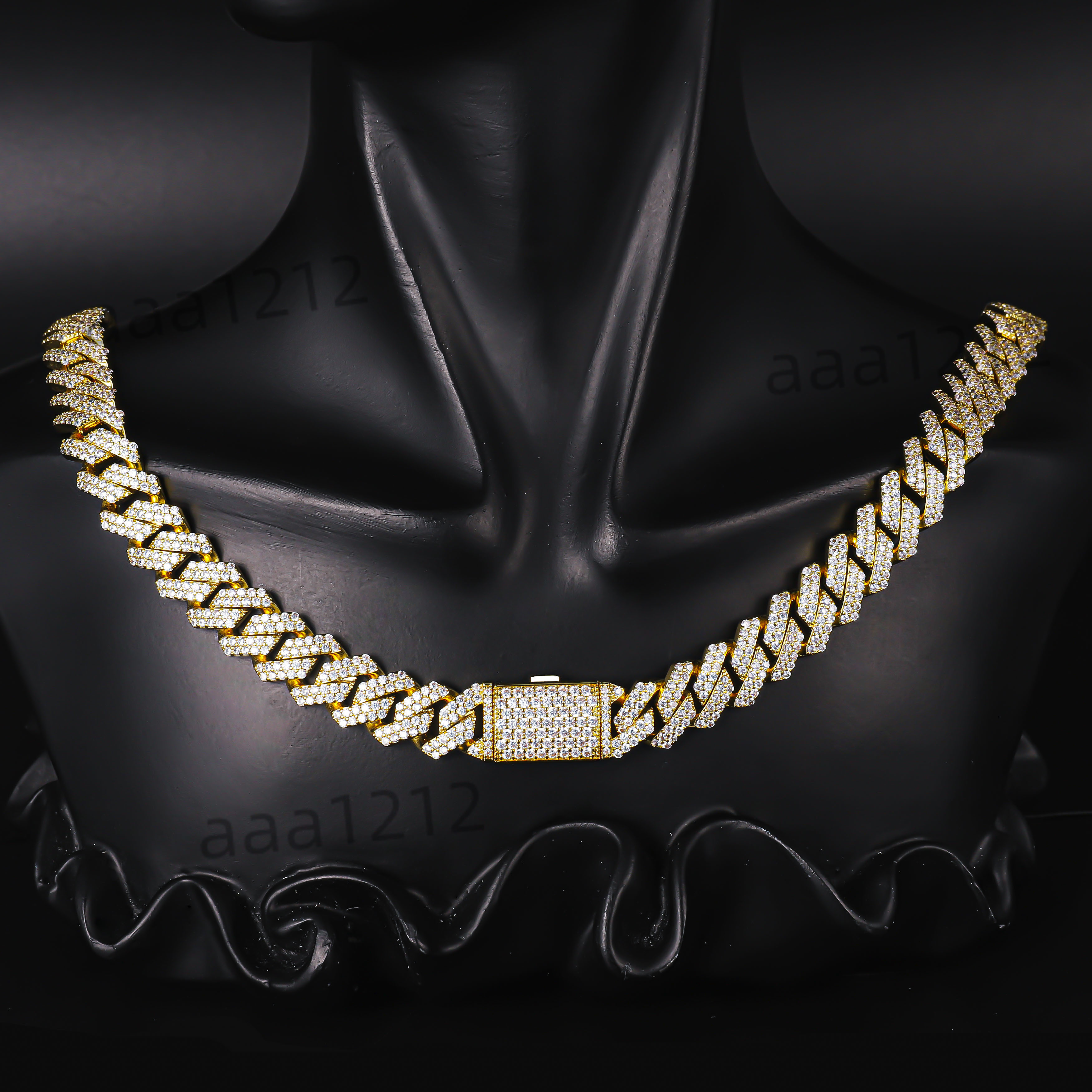 Cadena Punk Gold Chain Mens Cuban Link Gold Plated Bling Miami Cuban Necklace Diamond Chain Men 10MM Iced Out Hip Hop Jewelry