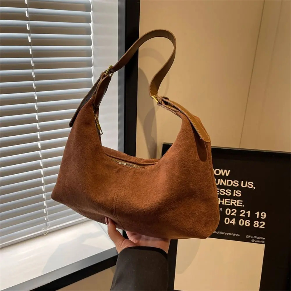 Simple Handbag Suede Shoulder Bag Large Capacity Fashion Hobo Bag Solid Color Korean Style Ladies Crossbody Bag Holiday 261016