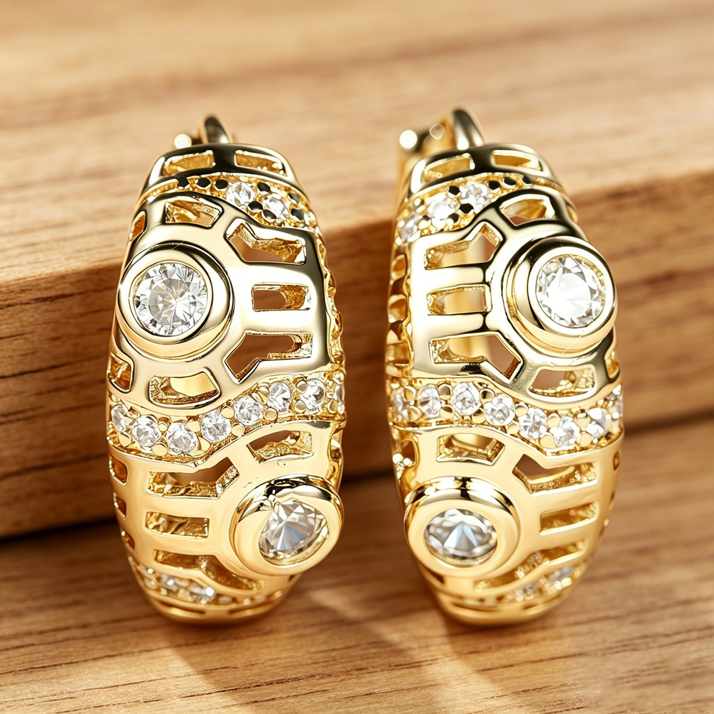 2026 Yanbo Temu Hot-Selling Cross-Border Jewelry Exquisite cologne Round Zircon Hollow perfume Earrings Light Luxury High-End Fashion For Wo