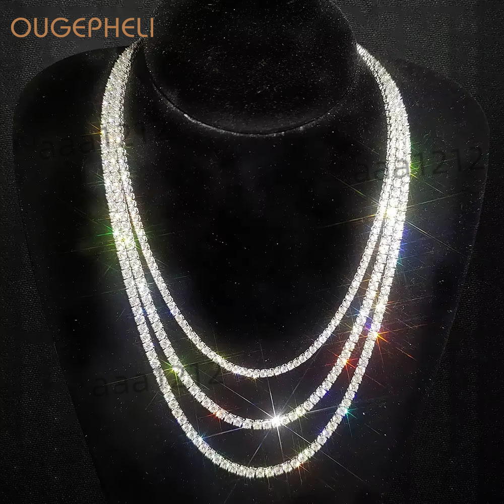 OUGEPHELI Moissanite Tennis Chain Necklace S925 925 Sterling Silver GRA VVS D Color 14K 18K Gold Plated Wholesale Custom