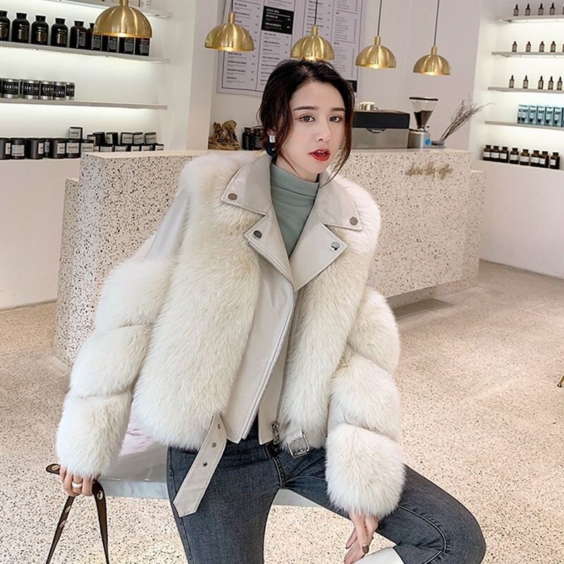 Wholesale Women's 2026 New Style, Fox Fur Biker Jacket, Autumn/Winter, Youthful Design Honglu
