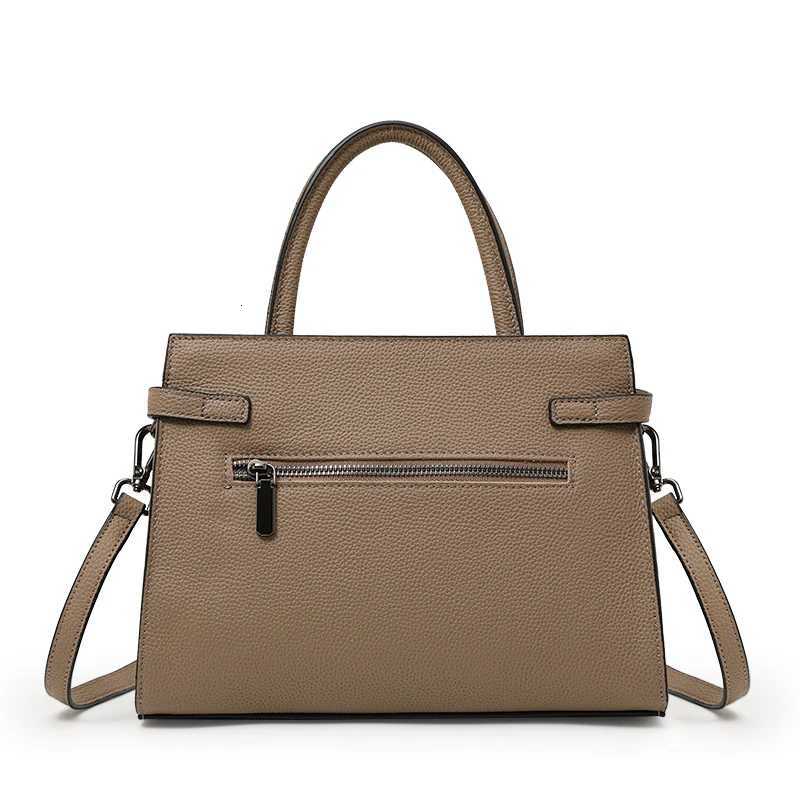 Shoulder Bags Minimalist Litchi Grain Cow Leather Tote Bag Ladies Metal Decor Top Handle Handbag Adjustable Strap Daily Shoulder Purse H2610161