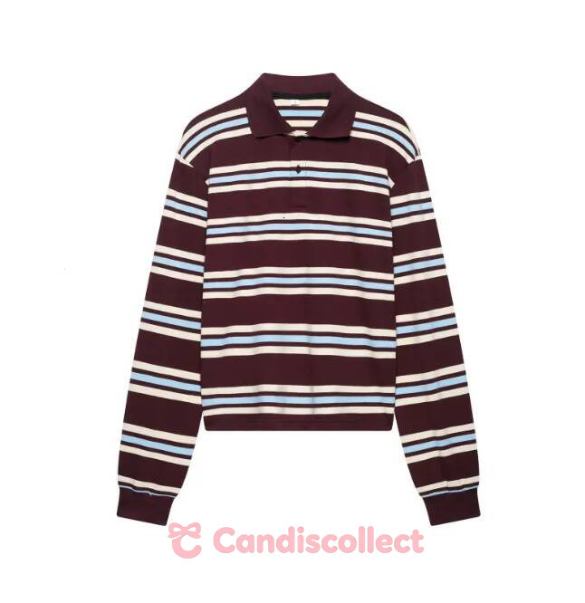 MM Jackets Fashion Stripe Womens T shirt Casual Long Sleeve Female All Match Polo Shirt 2026 Spring Ladies Loose Tops High Street eb8