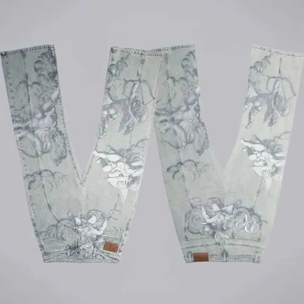 Men's Jeans New Retro Fashion Cupid Angel Pattern Straight Jeans Y2K Washed American Street Trend Casual Straight Leg Loose Unisex JeansT261016