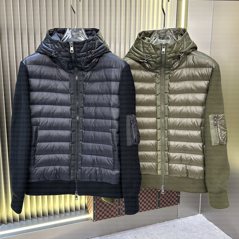 Men puffer jacket winter Knit Sleeve Spliced Hooded Cotton Jacket Windproof Warm Short Outerwear lightweight down jacket