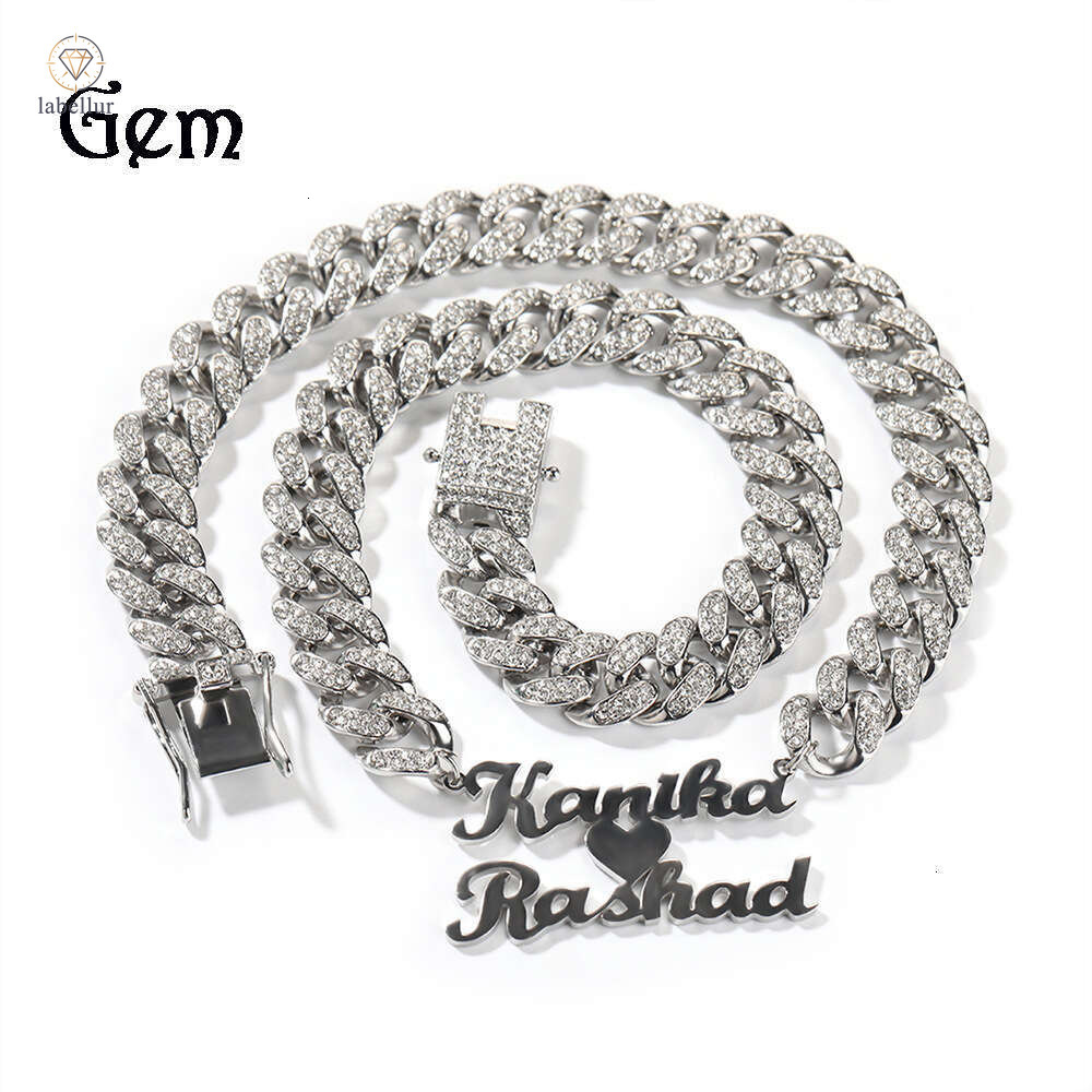 New 925 Sterling Silver 18K Gold Inlaid Diamond Cut Letter Pendant Alloy Cuban Necklace Hip Hop Personalized Custom Jewelry 1