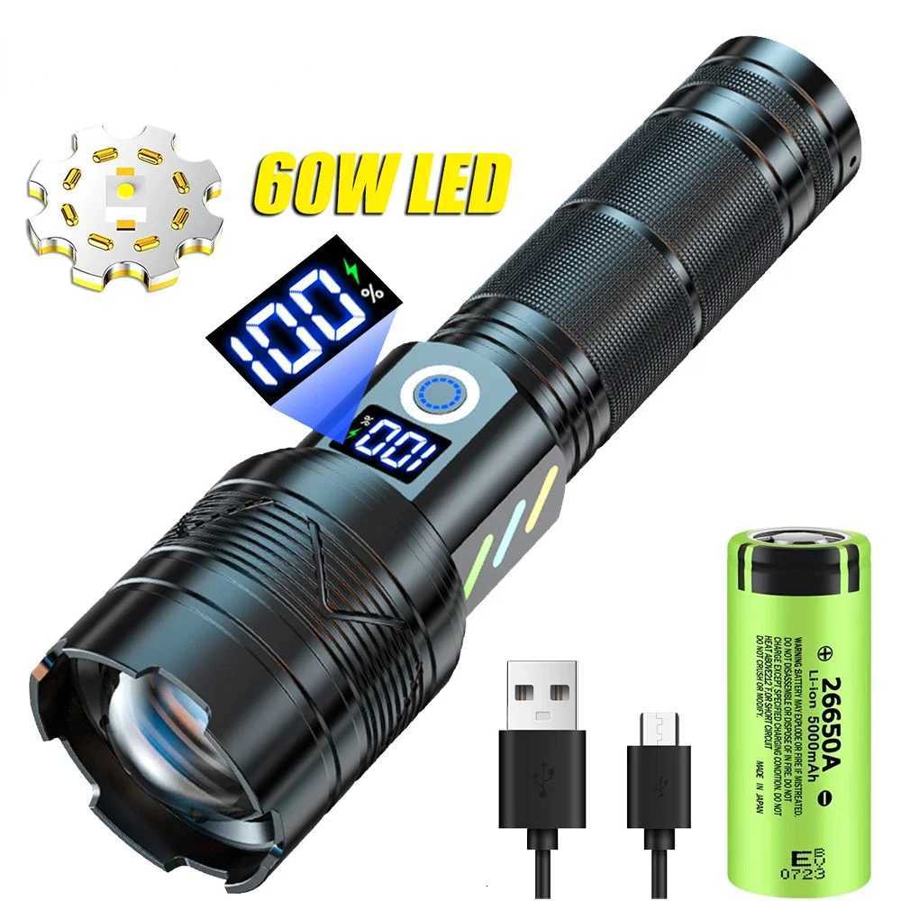 Flashlights High Power Strong Light Long Range P Flashlight USB Charging 26650 Lithium Battery Outdoor Tescopic Zoom Super Bright TorchT261016
