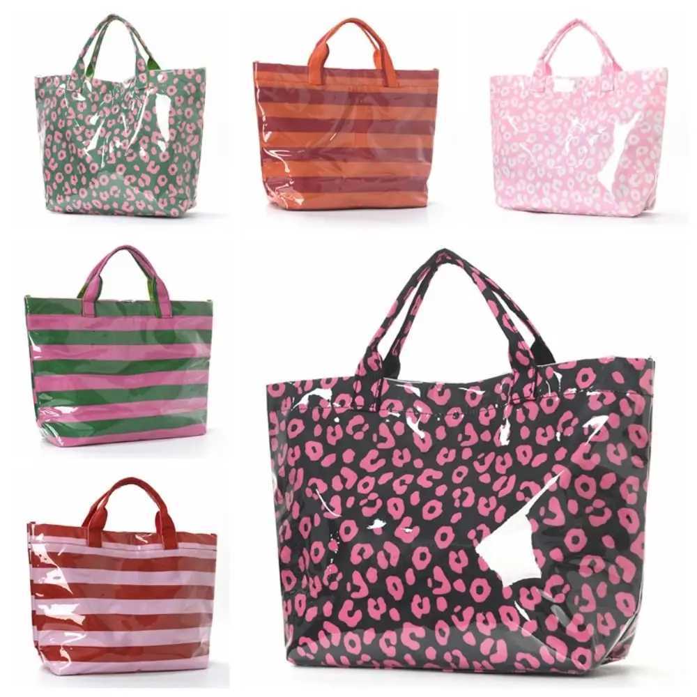 Evening Bags Striped PVC Tote Bag for Women Waterproof Large Top Handle Plastic Handbag Leopard Print Large Capacity Beach Bag for Beach Pool H26101