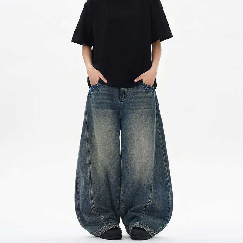 Men's Jeans 2025 Spring New Men's Jeans Oversized Wide Leg Pants Loose Vintage Patchwork Lightning Cracked Denim Trousers Streetwear MaleT