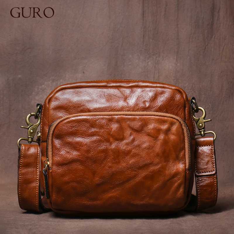 Shoulder Bags GURO Men's Vintage Shoulder Bag Deluxe Genuine Leather Small Crossbody Trend Mobile Phone Bag Multifunctional Cowhide Waist Bags