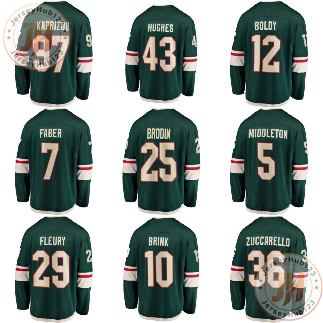 #43 Quinn Hughes #97 Kirill Kaprizov #12 Matthew Boldy Men's Embroidery Ice Hockey Jersey Green Wholesale Hockey Uniform