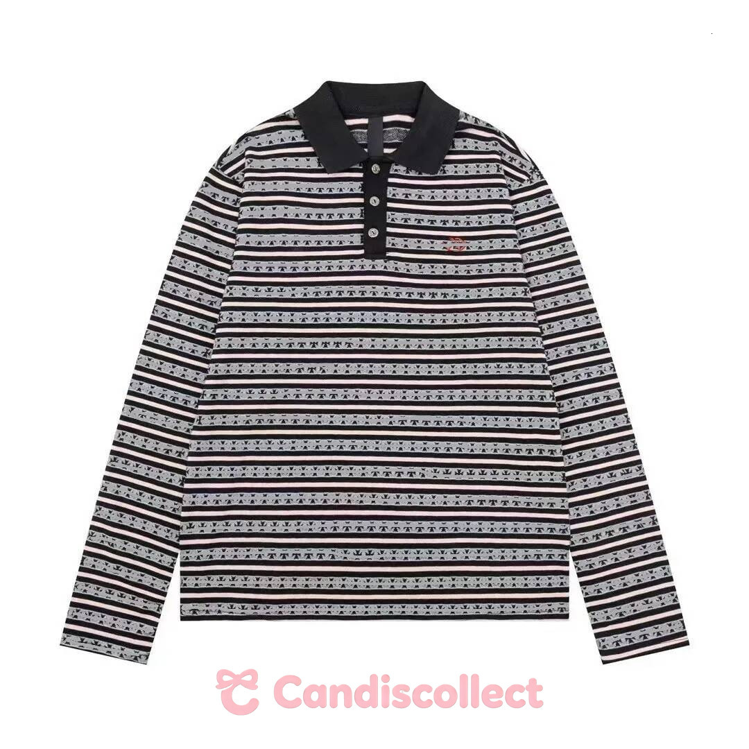 Chrome Loose Long Sleeve Striped T shirt Men Luxury Brand Retro Cross Pattern Lapel Tees Casual Button High Quality chrome hoodie 7e7