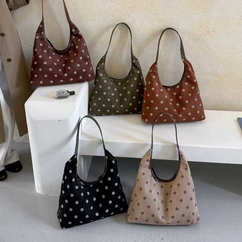 Shoulder Bags Brown Suede Polka Dot Hobo Bag for Women Casual Retro Shoulder Purse with Top Handle Zipper Closure Daily Work Travel Handbag X261016