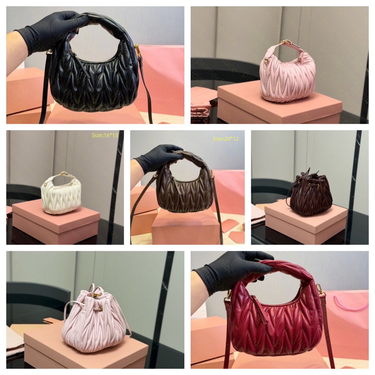 High Quality Ladies Ruched Leather Hobo Bag Mini Lunch Box Handbag Drawstring Bucket Pouch Top Handle Crossbody Shoulder Bag Multi Colors