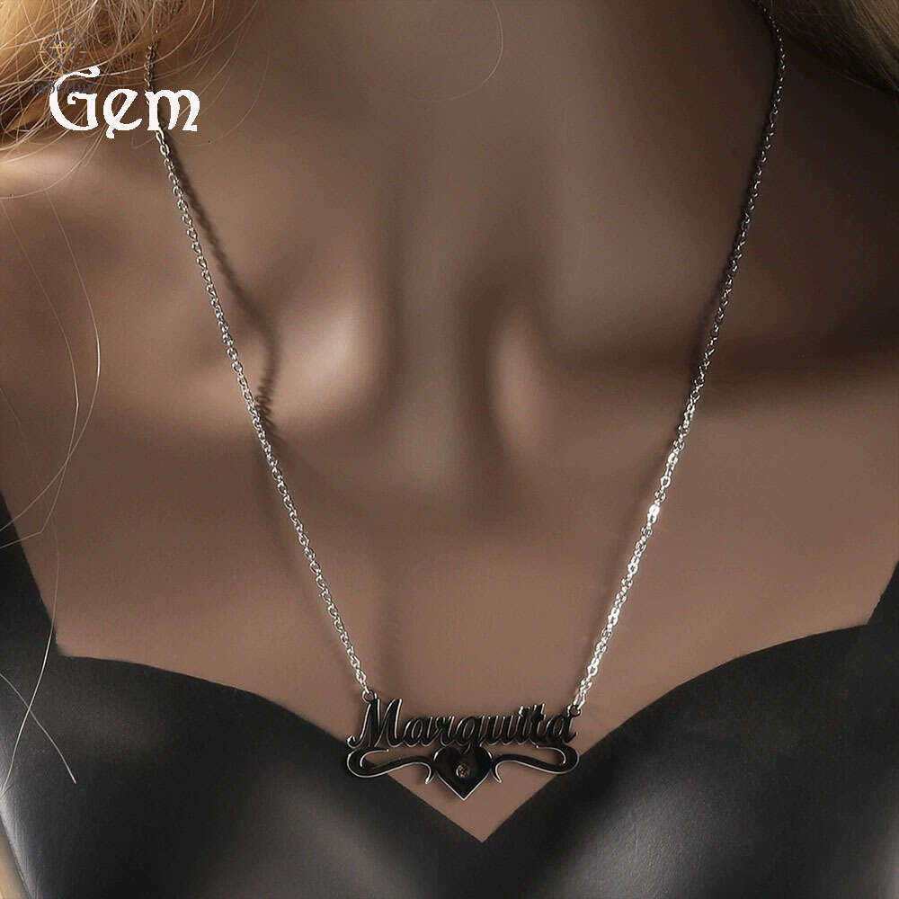 Personalized Creative DIY 925 Sterling Silver 14K Gold Cut English Letter Pendant Fashion Design Inlaid with Diamonds Colorful Birthstone Necklace 5