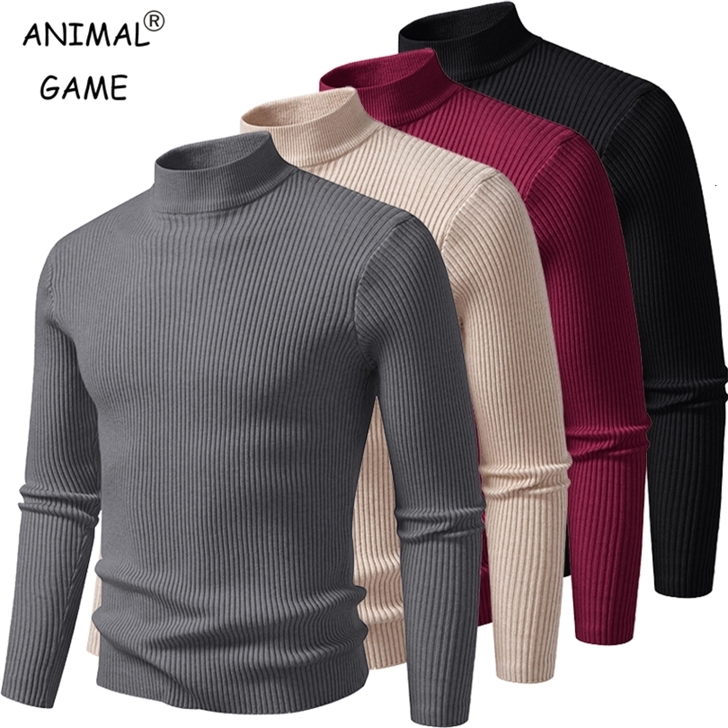 Mens Mock Neck Pullover Sweater High Turtleneck Long Sleeve Sweaters for Men Winter Warm Outwear Stripes Casual Coats 261014