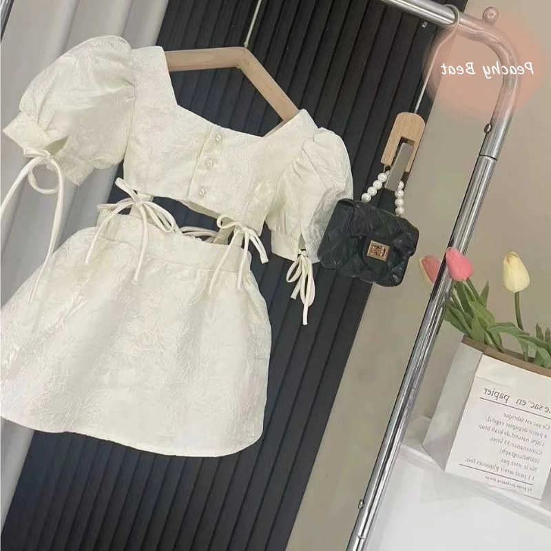Baby Fashion Girl Princess Tie Dress Puff Sleeve Infant Toddle Child Square Collar Vestido Summer Casual Child Clothing 18M-12Y S261016A4XG
