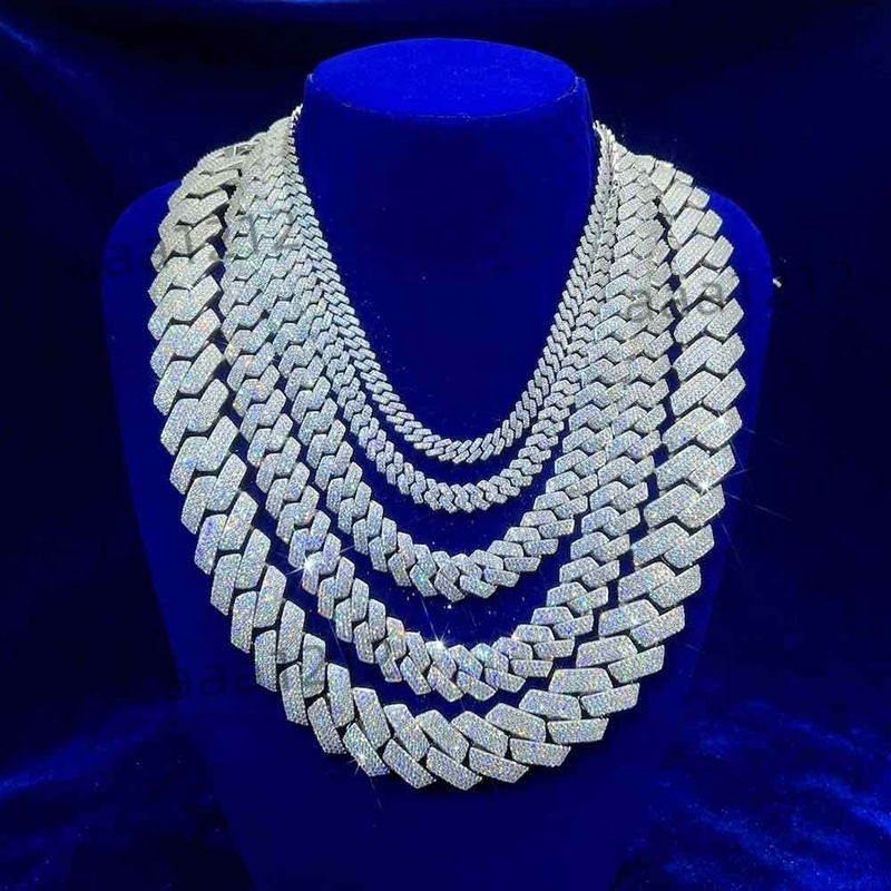 Pass Diamond Tester GRA Hip Hop S925 Silver Iced Out Bling 3 Rows 14mm 16mm 18mm 20mm VVS Moissanite Cuban Link Chain for Men