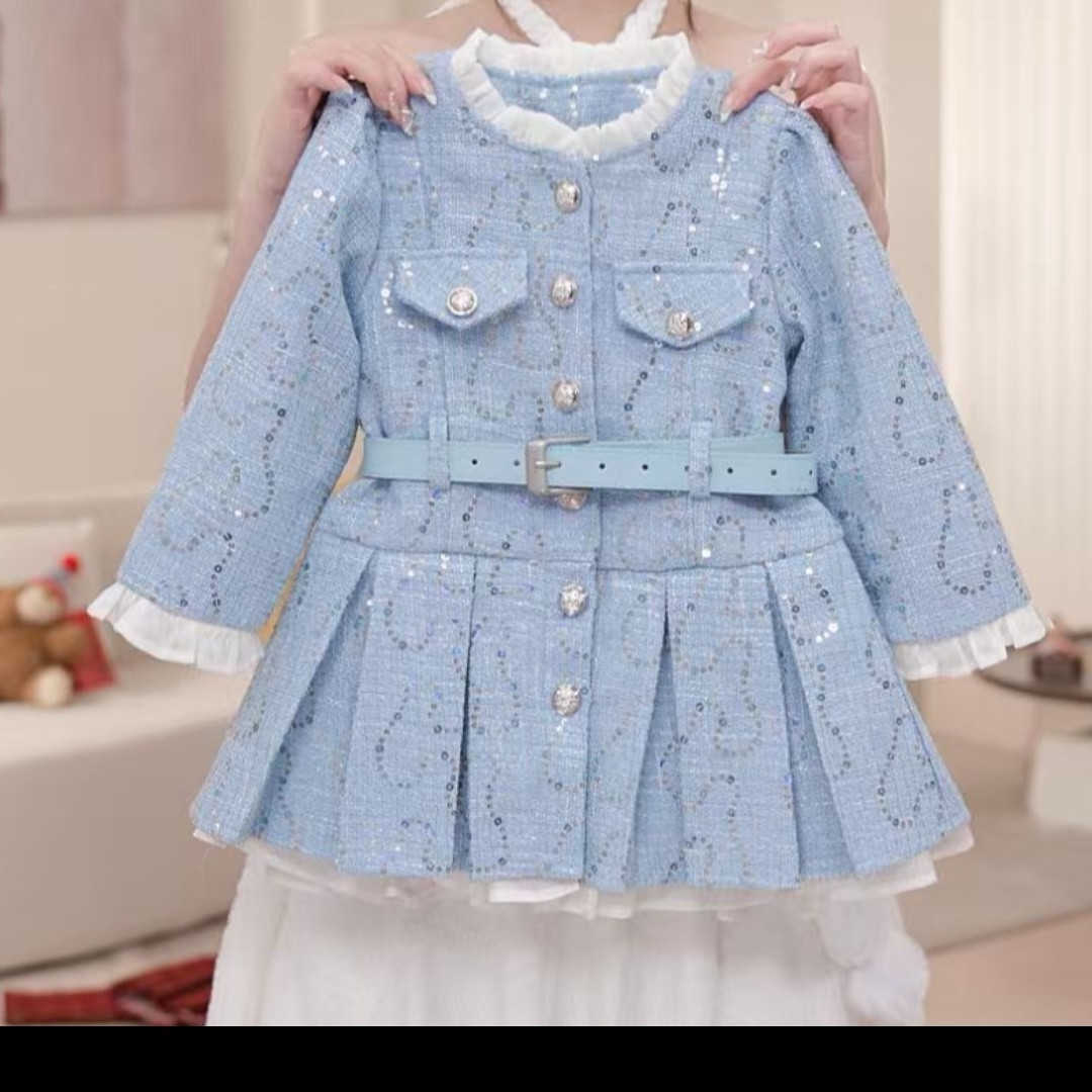 Long Girls Sleeve Dress Spring Autumn New Belted Dress Kids Fashion Elegant Temperament Princess Outfit S2610165THC