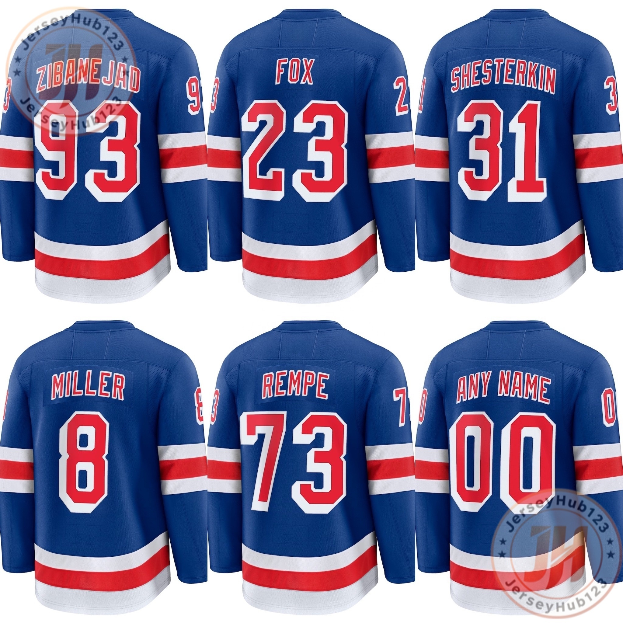 93 Mika Zibanejad #31 Shesterkin #16 Pavel Dorofeyev Men's Embroidery Ice Hockey Jersey Blue Drop Shipping Hockey Uniform