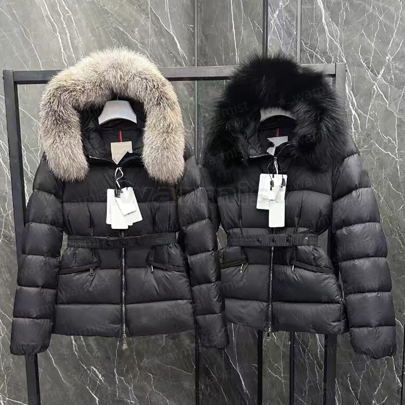 Designer Womans coat women jacket winter boed short down jackets fur coats real raccoon hair collar Puffer jacket women parka with belt lady cotton