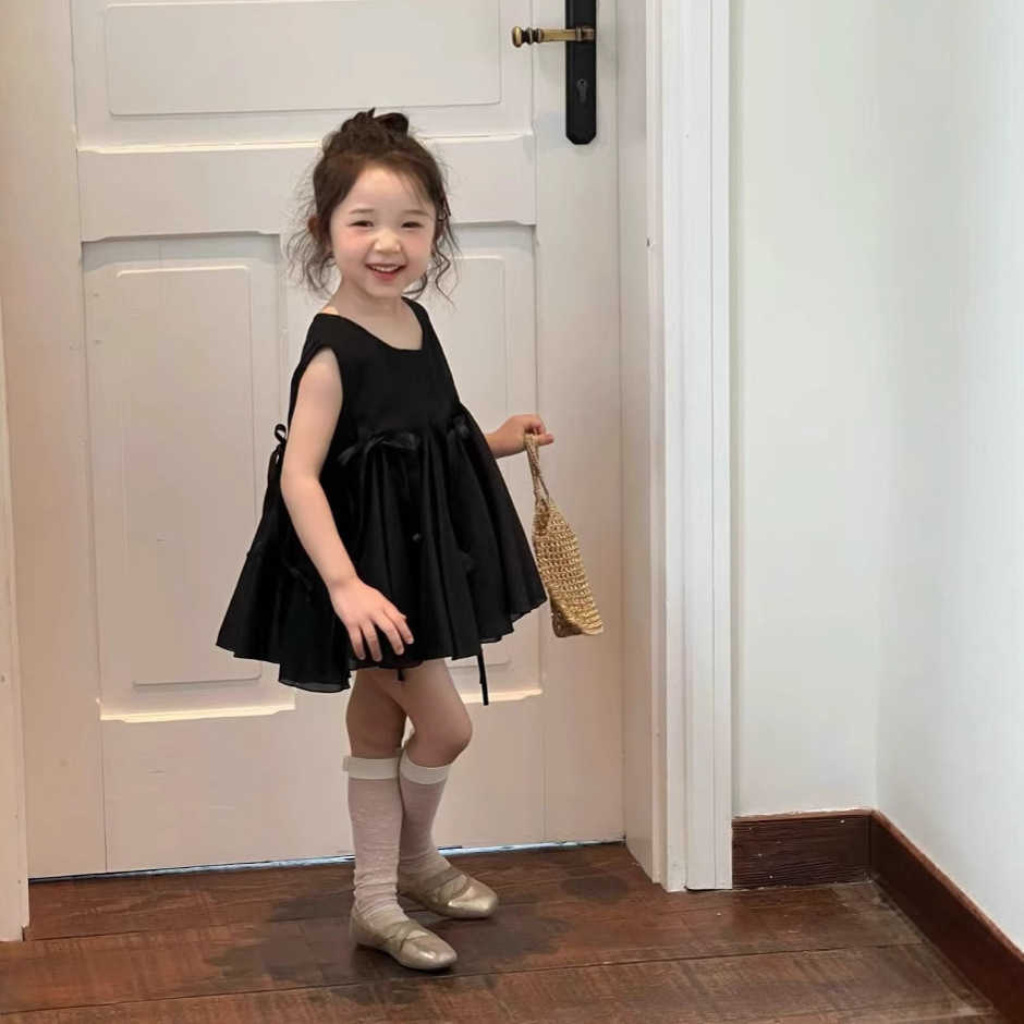 Dress Girls Summer New 2025 Sweet Princess Black Skirt Girls Foreign Style Bow Loli Skirt Fashion S261016CQCB