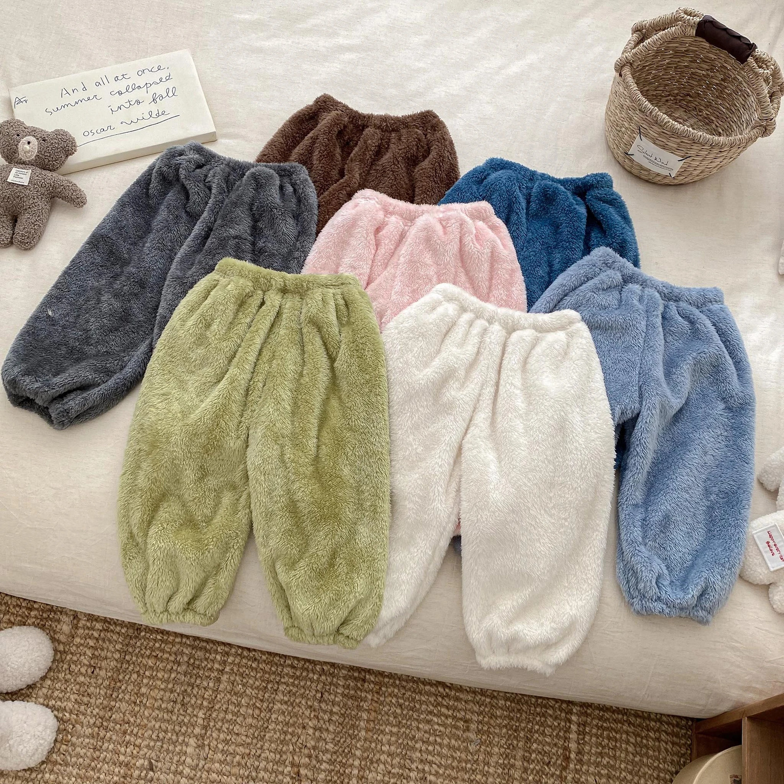 Solid Color Simple Casual Trousers Children's Home Clothes Autumn Winter Warm Plush Long Pant Baby Girls Boys Clothing Pants261016