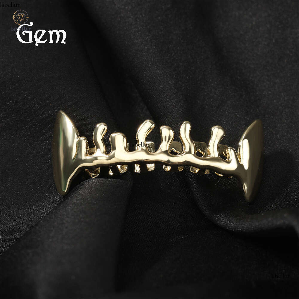 New HIPHOP Real Gold Plated Volcanic Lava Teeth Set Hip Hop Trendy Accessories Wholesale 8