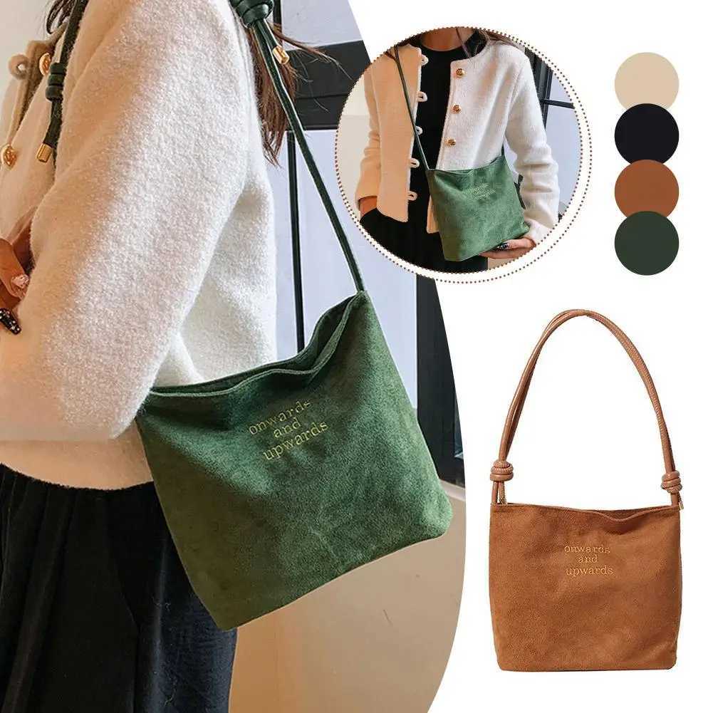 Totes Large Capacity Suede Tote Bag for Women Retro Korean Style Letter Shoulder Bag Lightweight Underarm Commuting Bag X261016